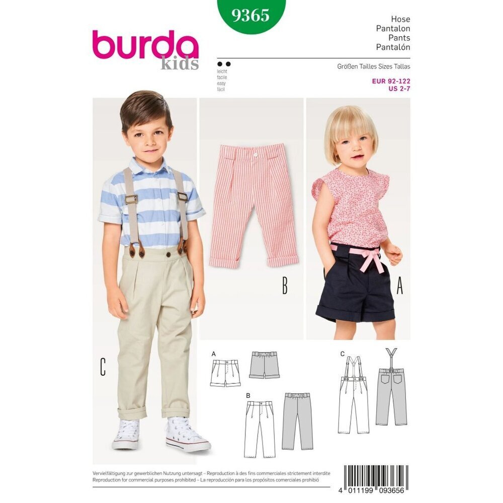 Burda Sewing‎ Pattern 9365 Pants Shorts Childs Size 2-7